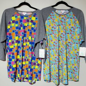 LuLaRoe | XXL Shirts Randy Lot of 2 Print Body / Sleeves Solid 2pc Set